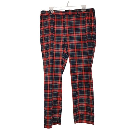 Zara Plaid Trouser Pants Straight Leg Mid Rise Red Black Holiday Womens Size 6 - Picture 1 of 6